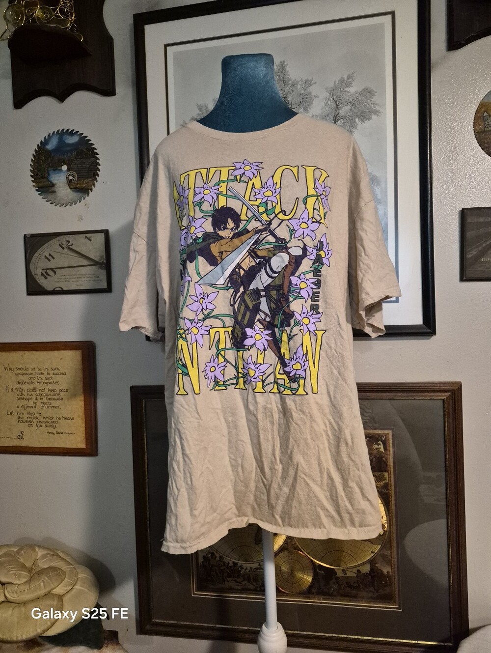 Attack On Titan Eren Jaeger Purple Floral Graphic T Shirt Tan 2X Ripple Junction